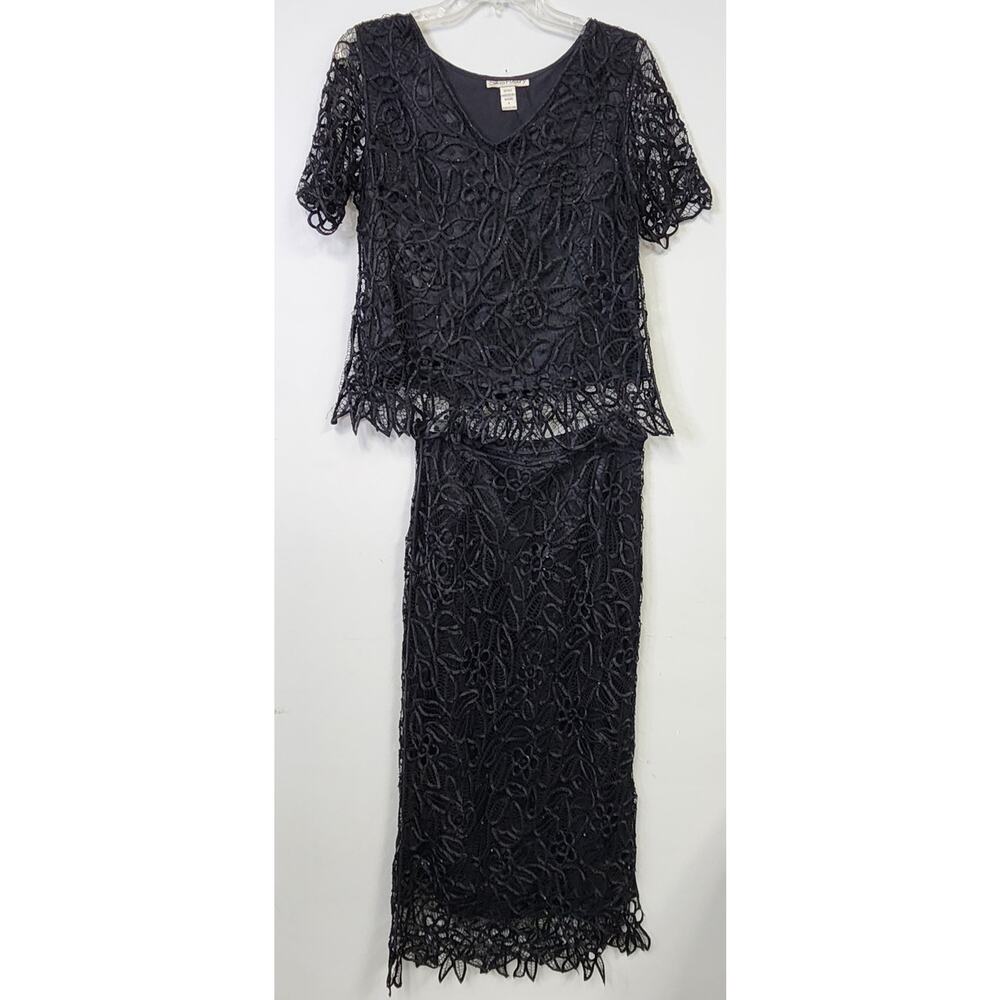 Vintage Silken Poetry Black Silk & Hand Crochet 2 piece set